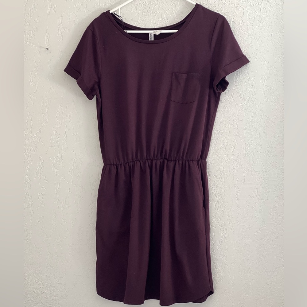 Purple Short Sleeve Dress with Pockets